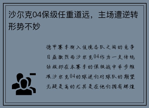 沙尔克04保级任重道远，主场遭逆转形势不妙